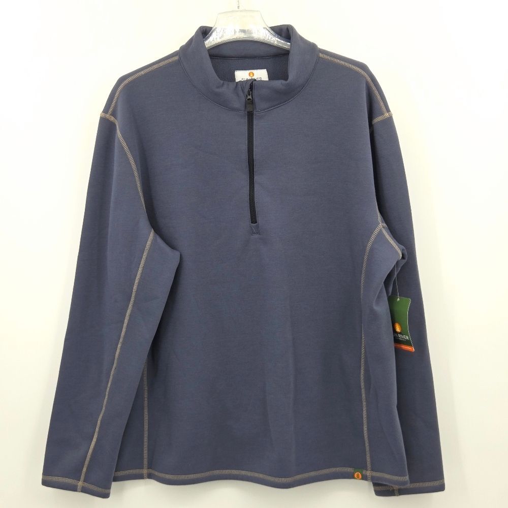 Sun River Fleece Jacket Pull Over Mens Size XL 1/4 Zip Blue Gray Preppy Outdoors